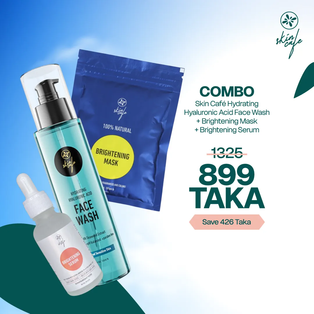 COMBO - Skin Cafe Hydrating Hyaluronic Acid Face Wash + Skin Cafe Brightening Mask + Skin Cafe Brightening Serum