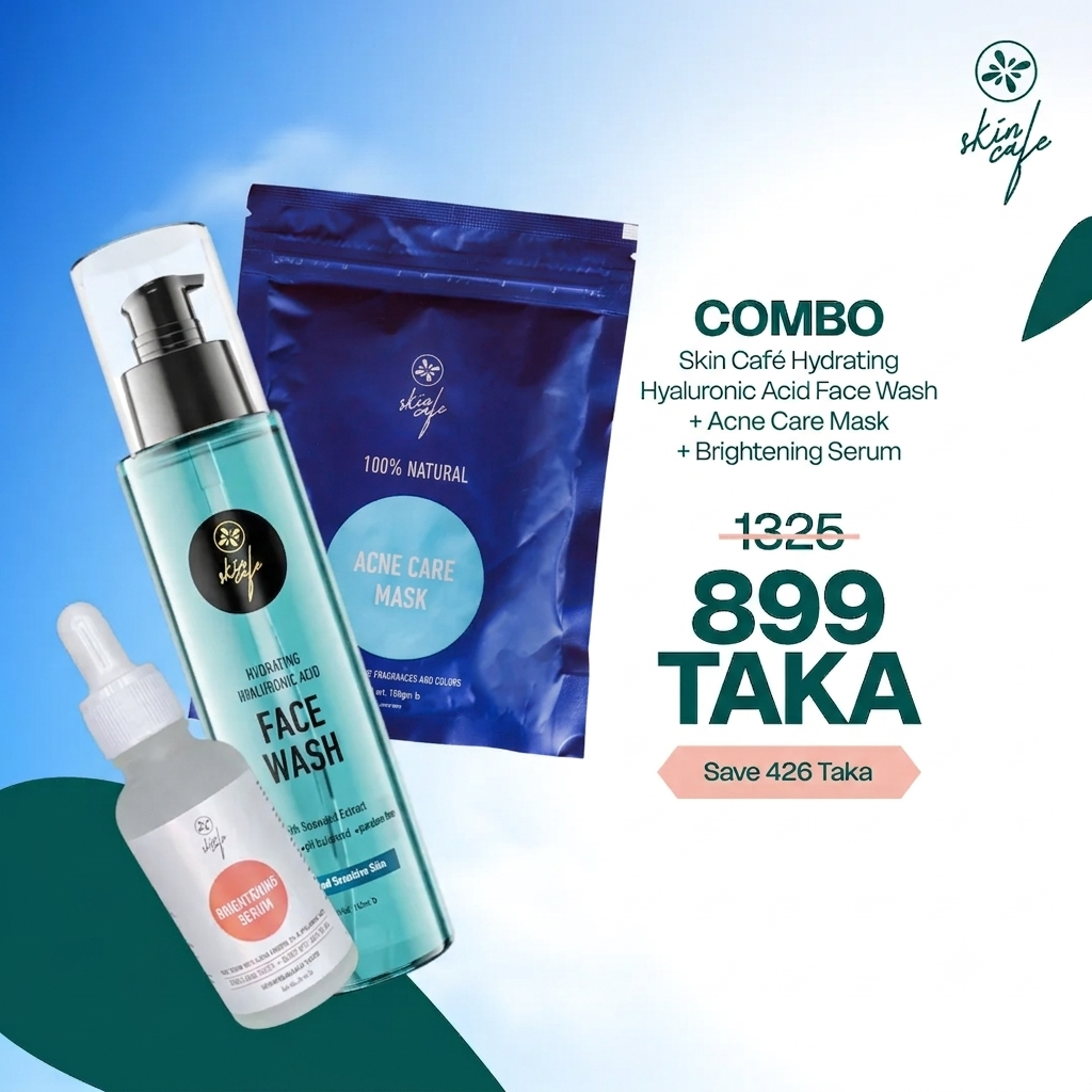 COMBO - Skin Cafe Face Wash Hydrating Hyaluronic Acid 140ml + Skin Cafe ACNE Mask 100gm + Skin Cafe Brightening Serum 30ml