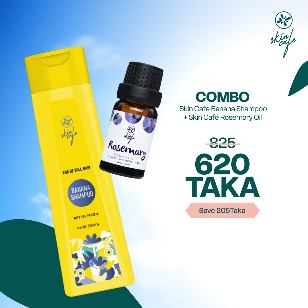 COMBO - Skin Cafe End of Dull Hair Banana Shampoo with Egg Protein 250ml + Skin Cafe Rosemary Essential Oil 10ml