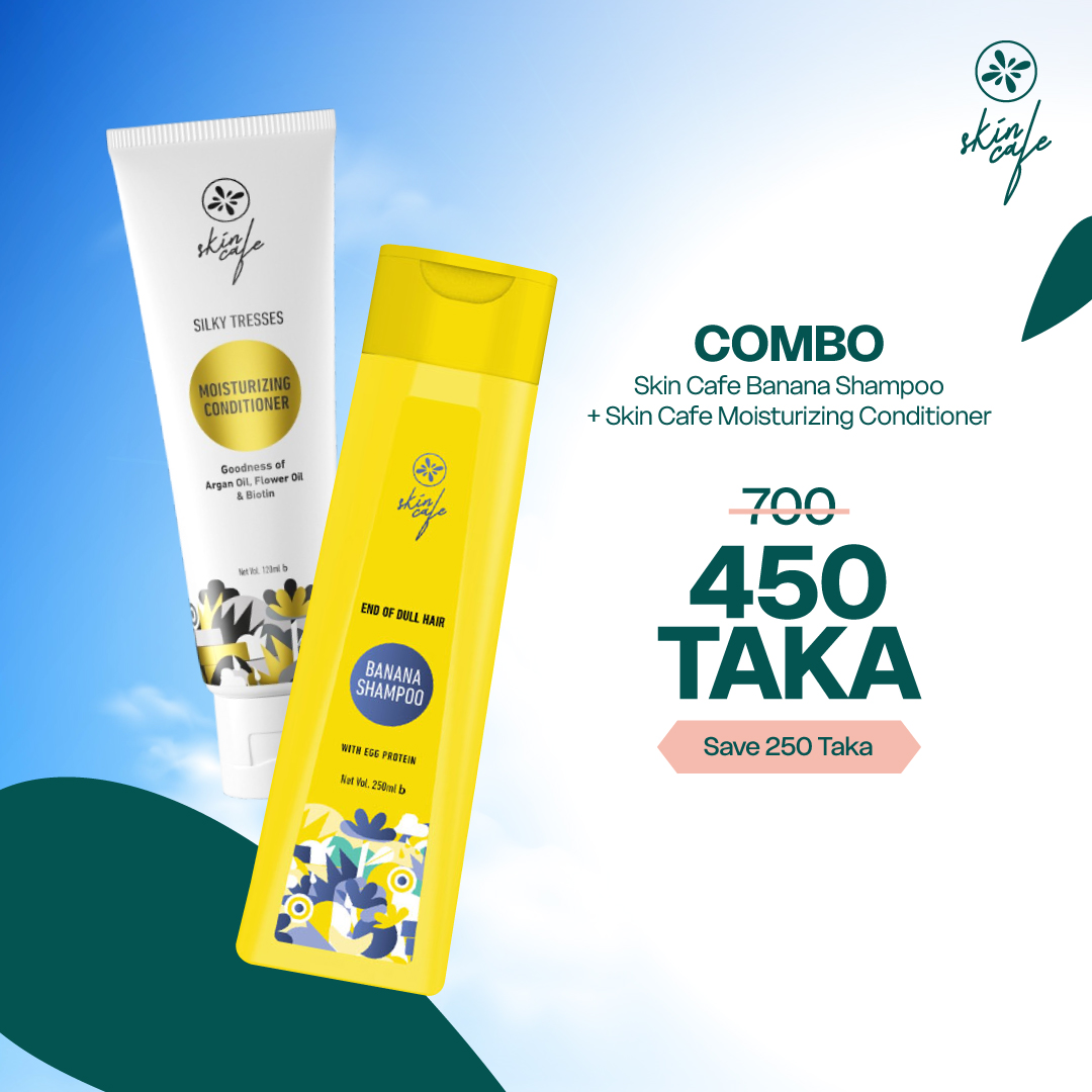 COMBO - Skin Cafe End of Dull Hair Banana Shampoo with Egg Protein 250ml + Skin Cafe Silky Tresses Moisturizing Conditioner 120ml