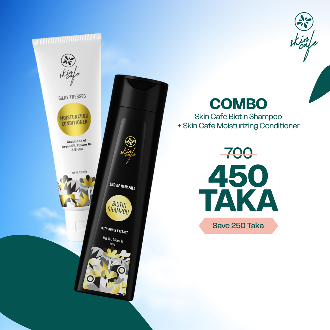 COMBO - Skin Cafe End of Hair Fall Biotin Shampoo with Onion Extract 250ml + Skin Cafe Silky Tresses Moisturizing Conditioner 120ml